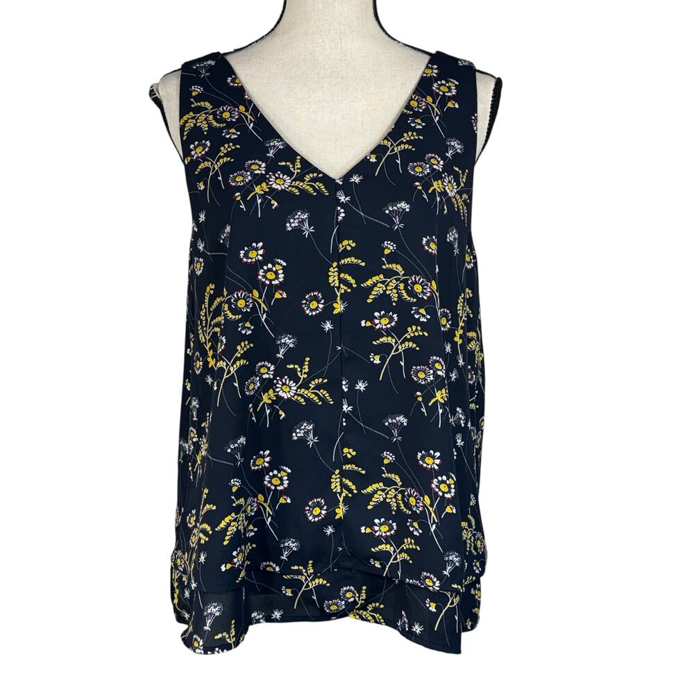 Ann Taylor LOFT Medium Top Lined Floral V-Neck Lightweight A-Line Sleeveless